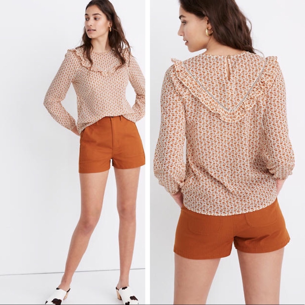 New J. Crew Top Ruffle-Yoke Prairie Cutout Blooms